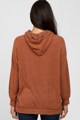 Rust Brushed Ribbed Hooded Top