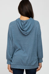 Blue Brushed Ribbed Hooded Top