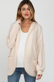 Cream Soft Knit Hooded Maternity Cardigan