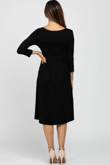 Black Babydoll Maternity Midi Dress