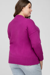 Magenta Mock Neck Exposed Seam Maternity Plus Sweater