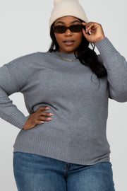 Grey Mock Neck Exposed Seam Plus Sweater