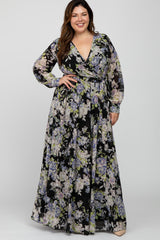 Black Floral Chiffon Maternity Plus Maxi Dress