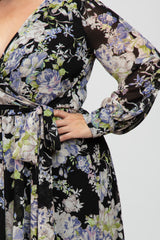 Black Floral Chiffon Plus Maxi Dress