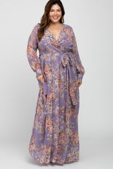 Purple Floral Chiffon Plus Maxi Dress