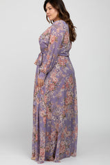 Purple Floral Chiffon Plus Maxi Dress