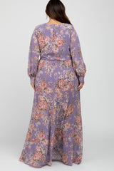 Purple Floral Chiffon Plus Maxi Dress