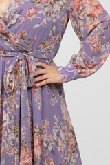 Purple Floral Chiffon Plus Maxi Dress