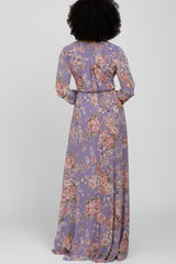 Purple Floral Chiffon Maxi Dress