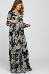 Black Floral Chiffon Maternity Maxi Dress