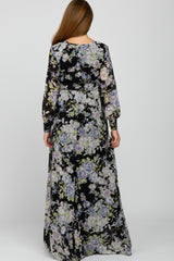 Black Floral Chiffon Maternity Maxi Dress