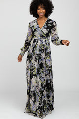 Black Floral Chiffon Maternity Maxi Dress