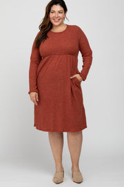 Rust Brushed Ribbed Knit Plus Dress