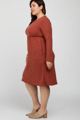 Rust Brushed Ribbed Knit Plus Dress