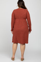 Rust Brushed Ribbed Knit Plus Dress