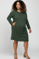 Olive Brushed Ribbed Knit Maternity Plus Dress