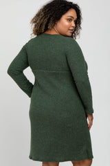 Olive Brushed Ribbed Knit Maternity Plus Dress