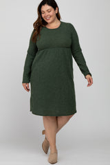 Olive Brushed Ribbed Knit Plus Dress