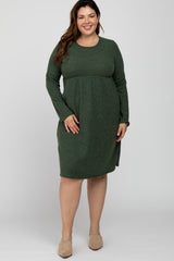 Olive Brushed Ribbed Knit Plus Dress