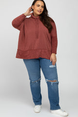 Burgundy Cowl Neck Contrast Plus Dolman Sleeve Top