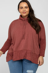 Burgundy Cowl Neck Contrast Maternity Plus Dolman Sleeve Top