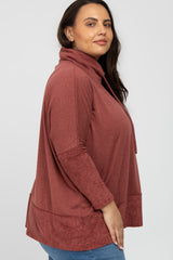 Burgundy Cowl Neck Contrast Plus Dolman Sleeve Top