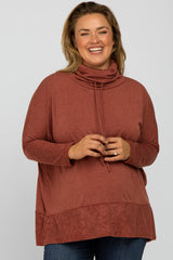 Burgundy Cowl Neck Contrast Maternity Plus Dolman Sleeve Top