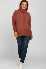 Burgundy Cowl Neck Contrast Maternity Plus Dolman Sleeve Top