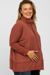 Burgundy Cowl Neck Contrast Maternity Plus Dolman Sleeve Top