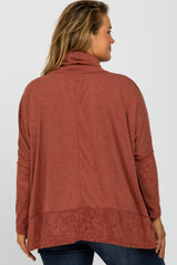 Burgundy Cowl Neck Contrast Maternity Plus Dolman Sleeve Top