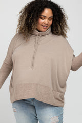 Mocha Cowl Neck Contrast Maternity Plus Dolman Sleeve Top