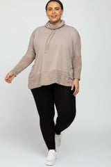 Mocha Cowl Neck Contrast Plus Dolman Sleeve Top