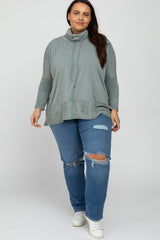 Light Olive Cowl Neck Contrast Plus Dolman Sleeve Top