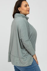 Light Olive Cowl Neck Contrast Plus Dolman Sleeve Top