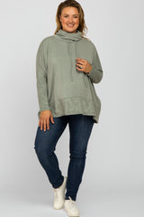 Light Olive Cowl Neck Contrast Maternity Plus Dolman Sleeve Top