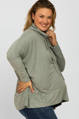 Light Olive Cowl Neck Contrast Maternity Plus Dolman Sleeve Top