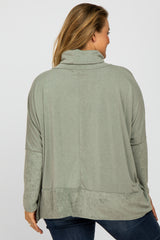 Light Olive Cowl Neck Contrast Maternity Plus Dolman Sleeve Top