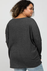 Charcoal Brushed Ribbed Dolman Sleeve Maternity Plus Top