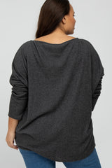 Charcoal Brushed Ribbed Dolman Sleeve Plus Top