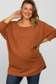 Rust Brushed Ribbed Dolman Sleeve Maternity Plus Top