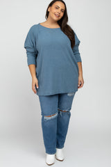 Teal Brushed Ribbed Dolman Sleeve Maternity Plus Top