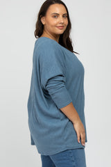 Teal Brushed Ribbed Dolman Sleeve Plus Top