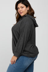 Charcoal Brushed Ribbed Plus Hooded Top