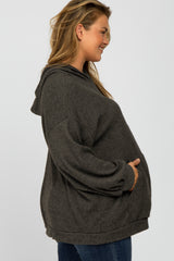 Charcoal Brushed Ribbed Maternity Plus Hooded Top