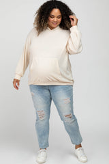 Cream Brushed Ribbed Maternity Plus Hooded Top