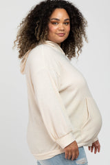 Cream Brushed Ribbed Maternity Plus Hooded Top