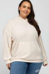 Cream Brushed Ribbed Plus Hooded Top