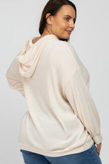 Cream Brushed Ribbed Plus Hooded Top