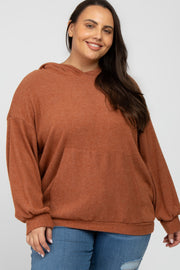 Rust Brushed Ribbed Plus Hooded Top