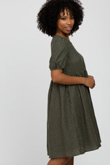 Olive Square Dot Puff Sleeve Babydoll Dress